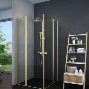 מקלחון פינתי 2 דפנות קבועות 2 דלתות נפתחות פנימה והחוצה