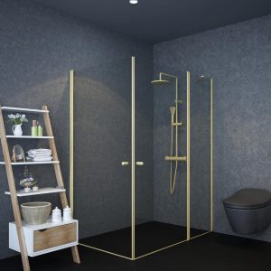 מקלחון פינתי דופן קבועה 2 דלתות נפתחות פנימה והחוצה זהב