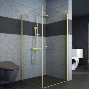 מקלחון פינתי דופן קבועה + דלת פתיחה החוצה בלבד