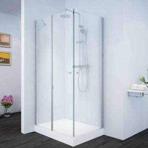 מקלחון פינתי דופן קבועה ו2 דלתות IN&OUT